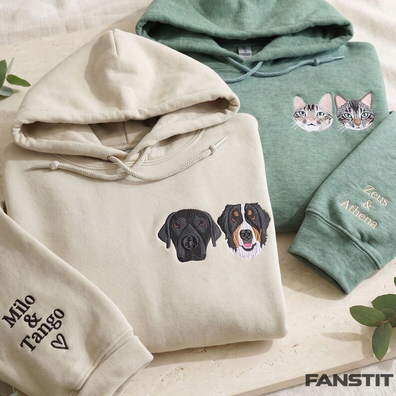 Custom Embroidered Pet Portrait Sleeve Hoodie