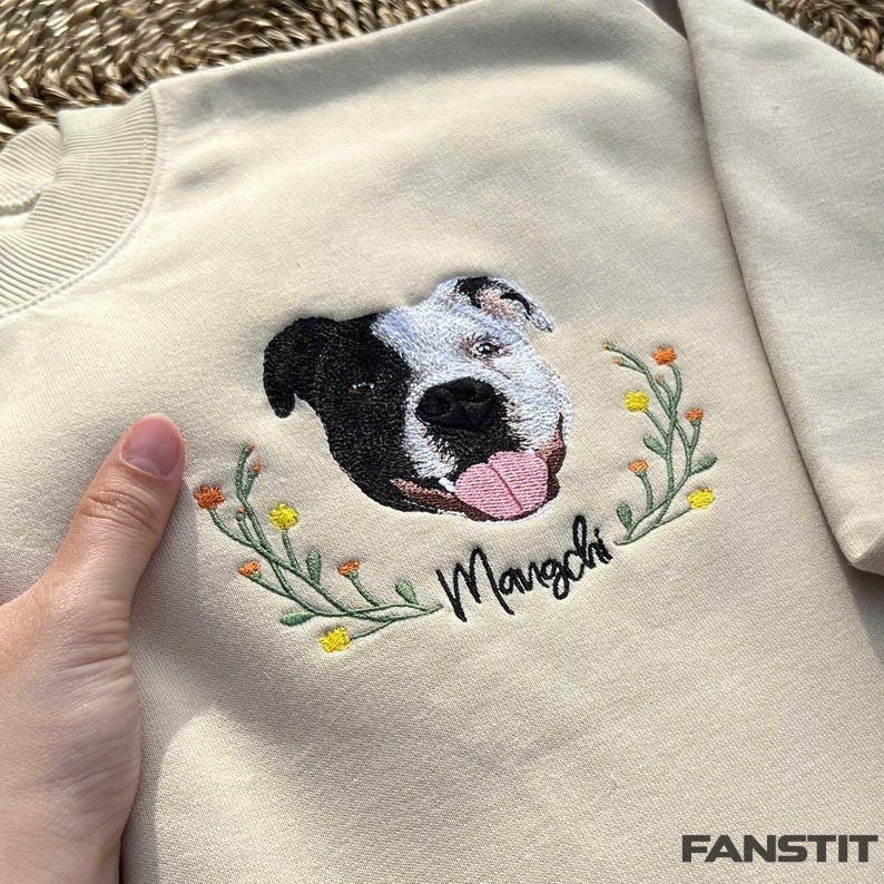 Custom Embroidered Floral Pet Portrait Sweatshirt