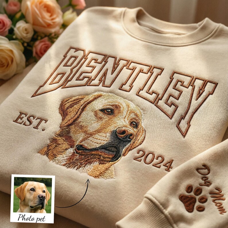 Custom Embroidered Pet Portrait Varsity Sweatshirt
