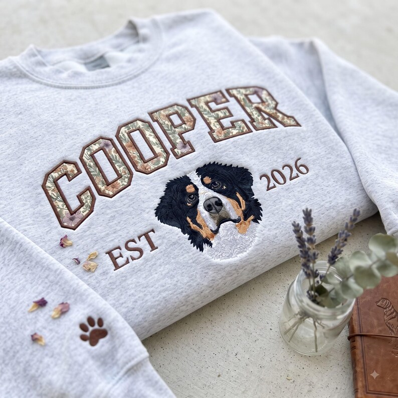 Custom Embroidered Pet Floral Appliqué Mockneck Sweatshirt