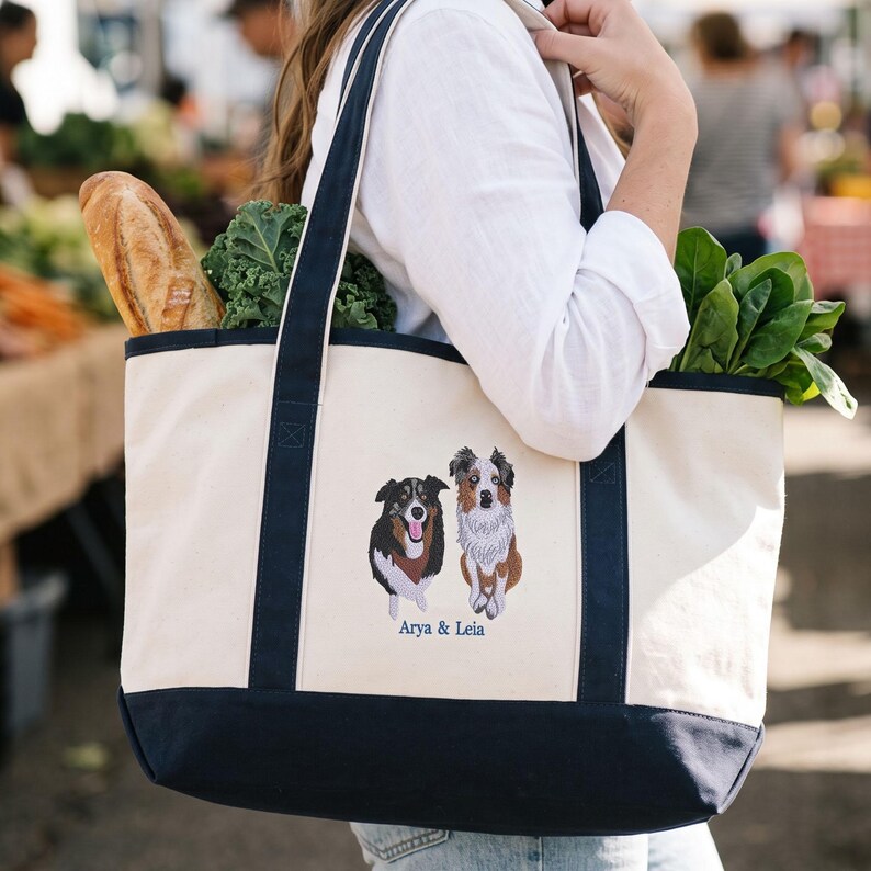 Custom Embroidered Pet Portrait Tote Bag