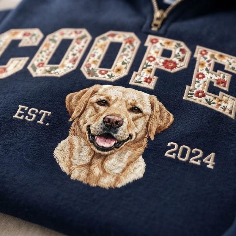 Custom Floral Appliqué Pet Quarter-Zip Sweatshirt