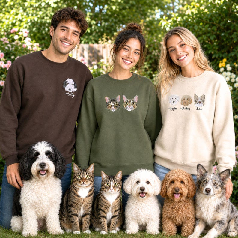 Custom Multi-Pet Portrait Embroidered Sweatshirt