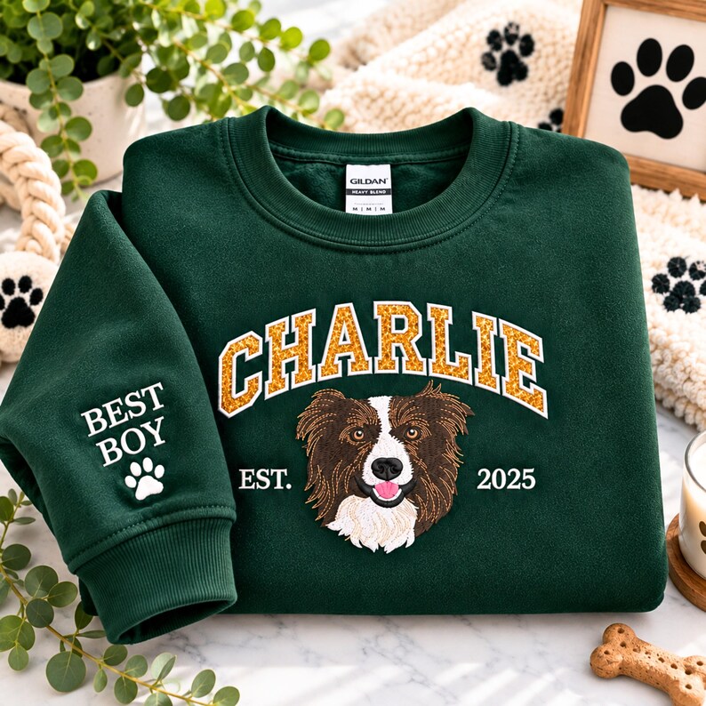 Custom Glitter Varsity Pet Portrait Sweatshirt