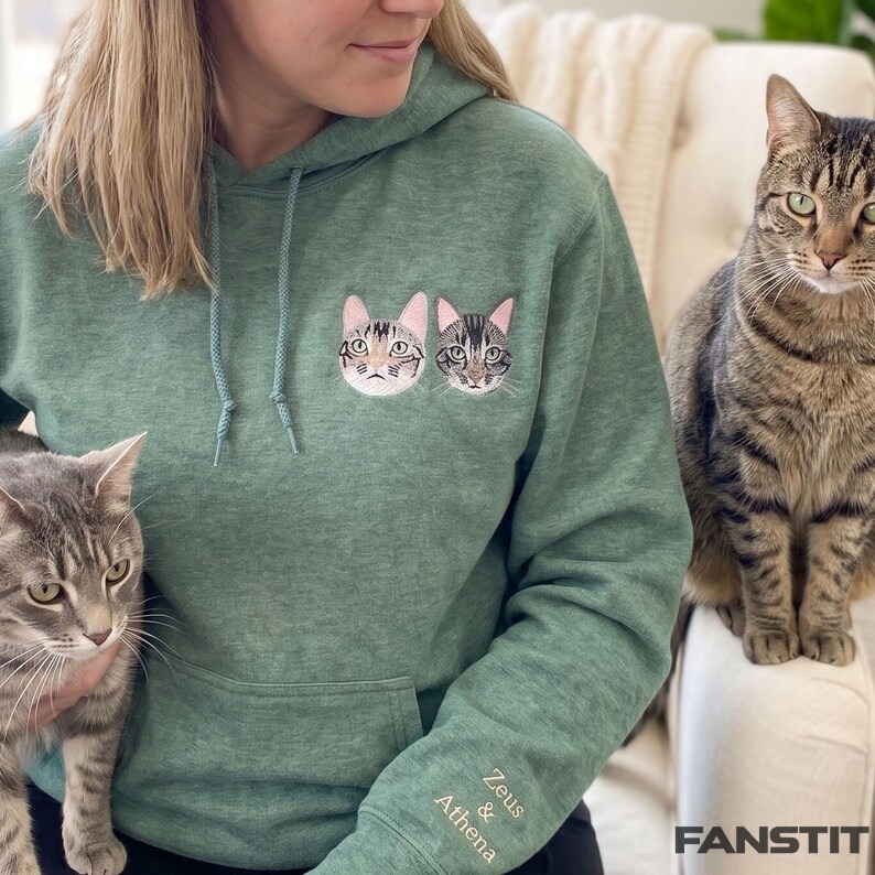 Custom Embroidered Pet Portrait Sleeve Hoodie