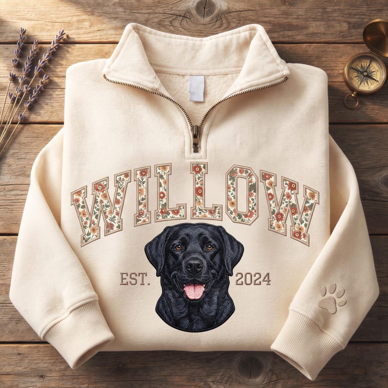 Custom Floral Appliqué Pet Quarter-Zip Sweatshirt