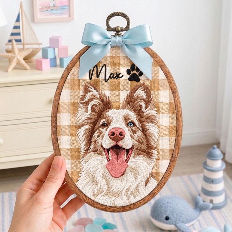 Custom Embroidered Pet Portrait Hoop Ornament