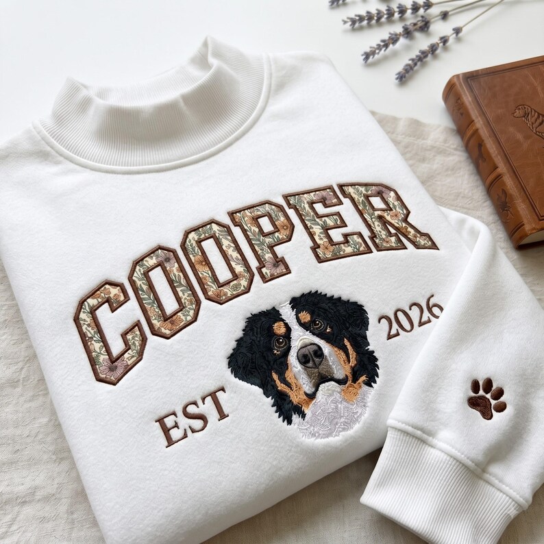 Custom Embroidered Pet Floral Appliqué Mockneck Sweatshirt