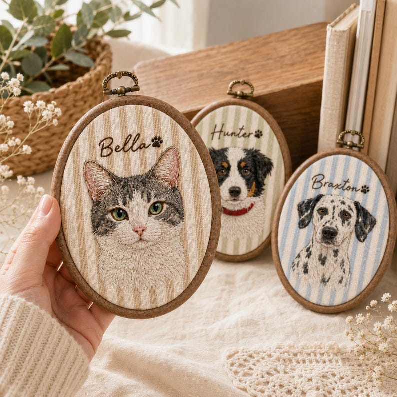 Custom Pet Portrait Embroidery Hoop