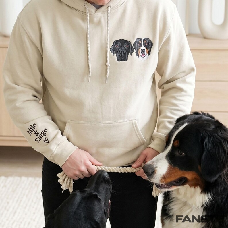 Custom Embroidered Pet Portrait Sleeve Hoodie