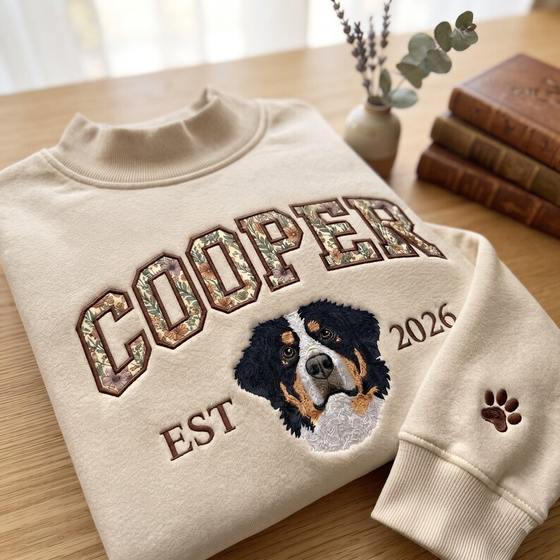 Custom Embroidered Pet Floral Appliqué Mockneck Sweatshirt