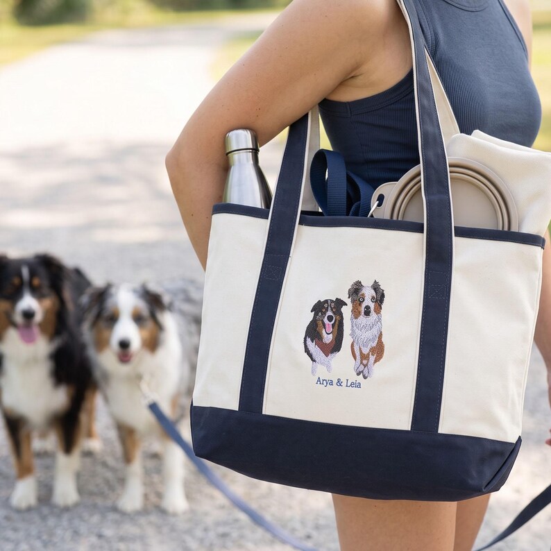 Custom Embroidered Pet Portrait Tote Bag