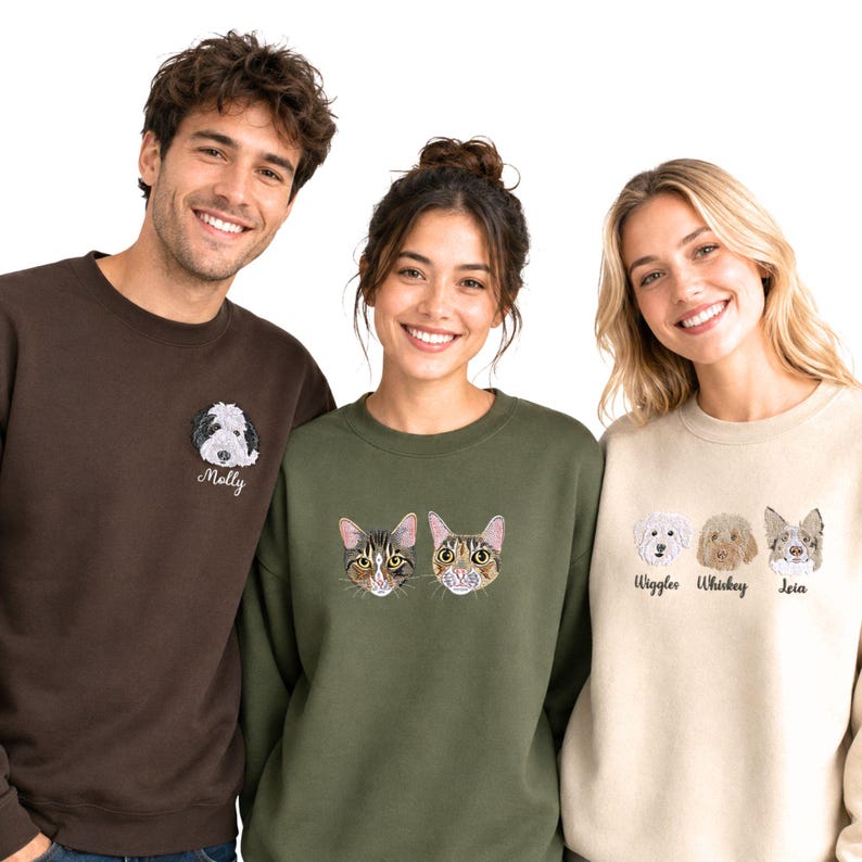 Custom Multi-Pet Portrait Embroidered Sweatshirt
