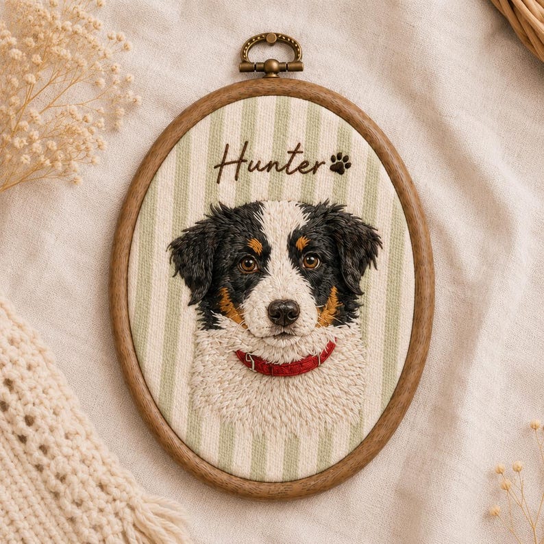 Custom Pet Portrait Embroidery Hoop