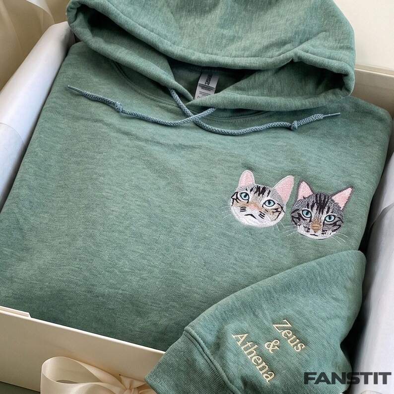 Custom Embroidered Pet Portrait Sleeve Hoodie