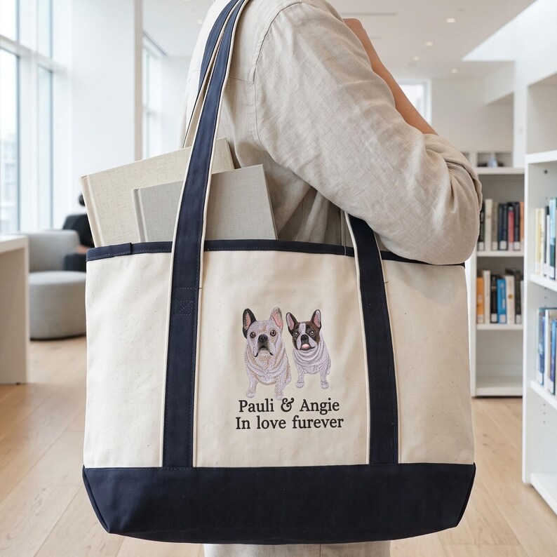 Custom Embroidered Pet Portrait Tote Bag