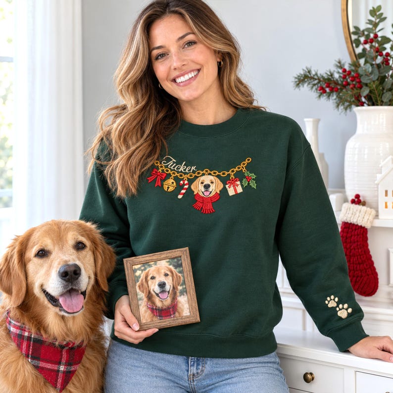 Custom Embroidered Christmas Pet Charm Sweatshirt