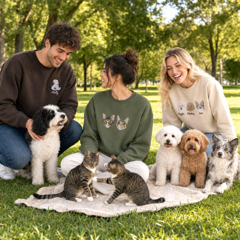 Custom Multi-Pet Portrait Embroidered Sweatshirt