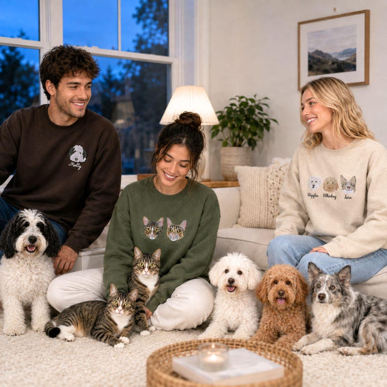 Custom Multi-Pet Portrait Embroidered Sweatshirt