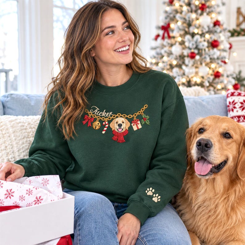Custom Embroidered Christmas Pet Charm Sweatshirt