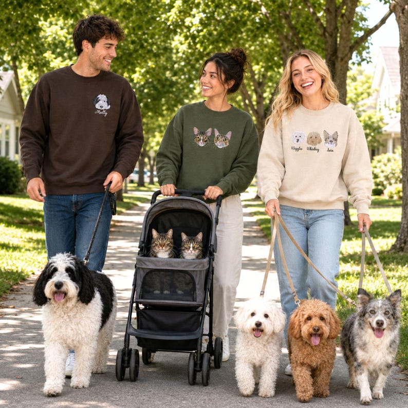 Custom Multi-Pet Portrait Embroidered Sweatshirt