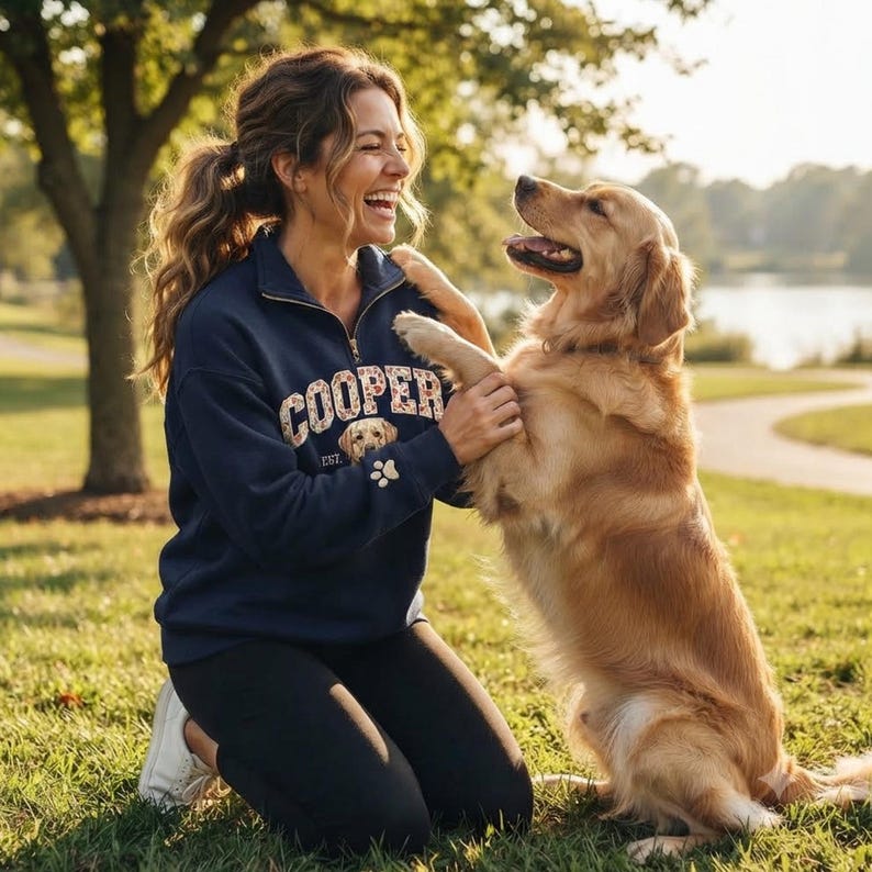 Custom Floral Appliqué Pet Quarter-Zip Sweatshirt