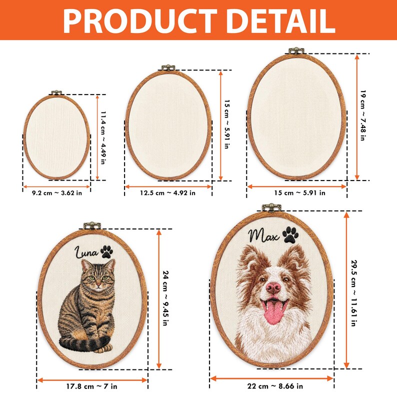Custom Embroidered Pet Portrait Hoop Ornament