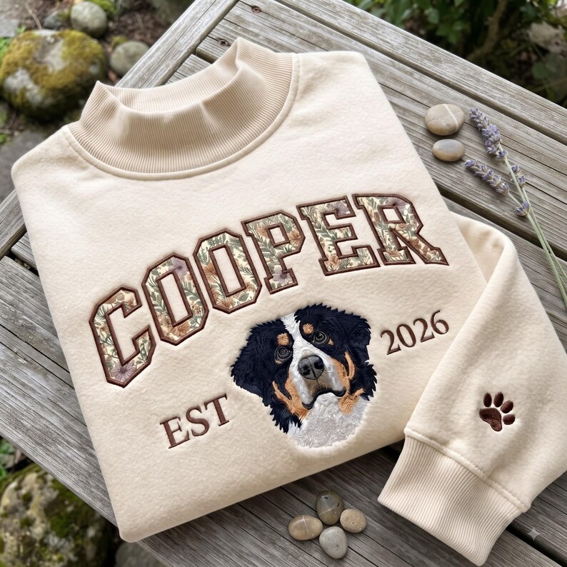 Custom Embroidered Pet Floral Appliqué Mockneck Sweatshirt