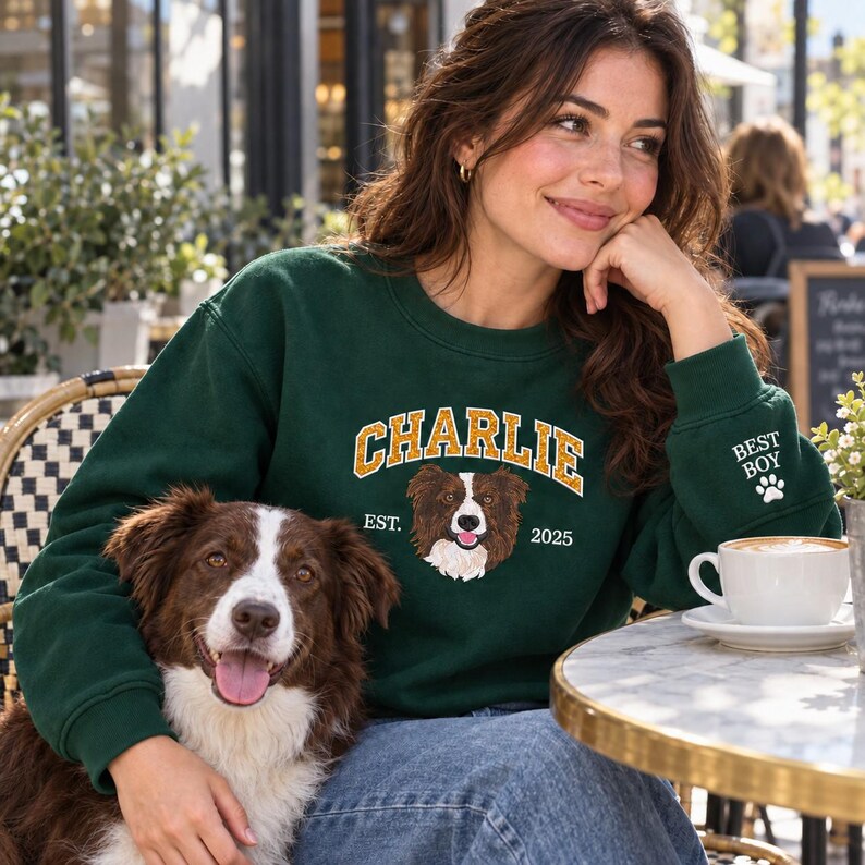 Custom Glitter Varsity Pet Portrait Sweatshirt