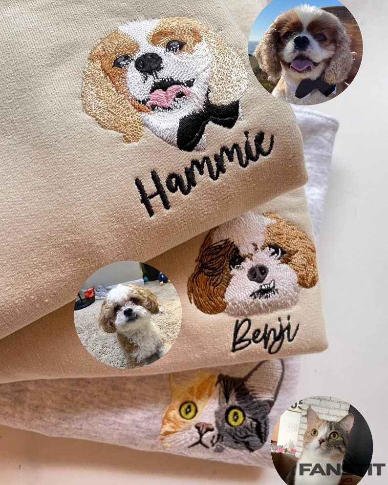 Custom Embroidered Pet Photo Crewneck Sweatshirt