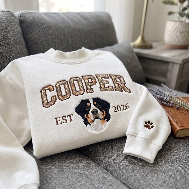Custom Embroidered Pet Floral Appliqué Mockneck Sweatshirt
