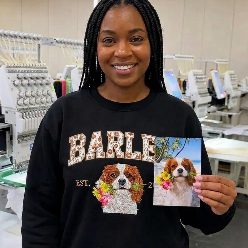 Custom Floral Appliqué Pet Quarter-Zip Sweatshirt