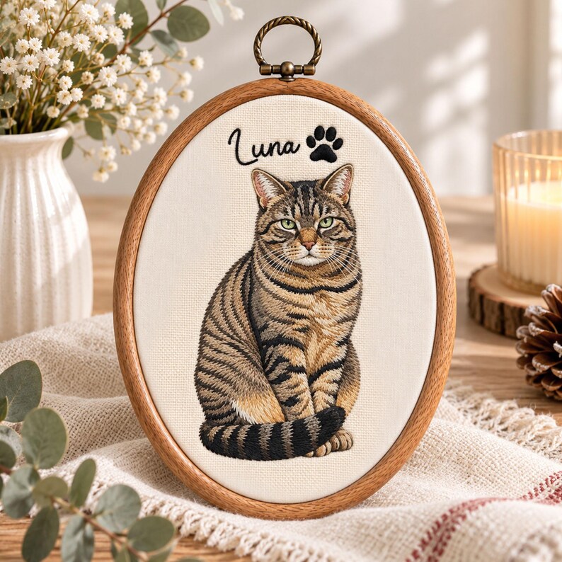 Custom Embroidered Pet Portrait Hoop Ornament