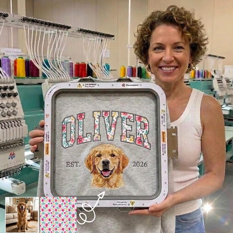 Custom Floral Appliqué Pet Quarter-Zip Sweatshirt