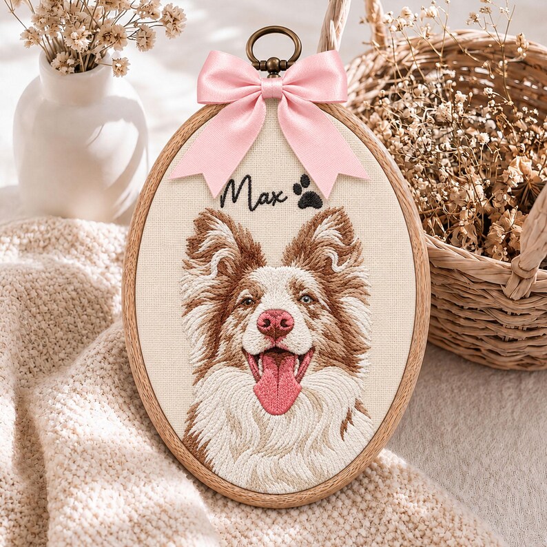 Custom Embroidered Pet Portrait Hoop Ornament