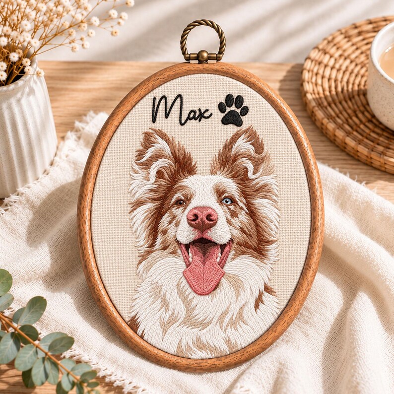 Custom Embroidered Pet Portrait Hoop Ornament