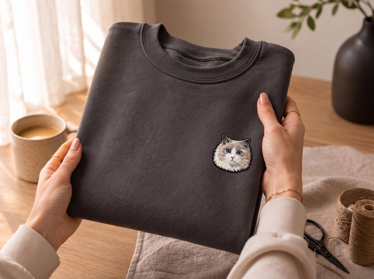 Custom Embroidered Pet Portrait Sweatshirt