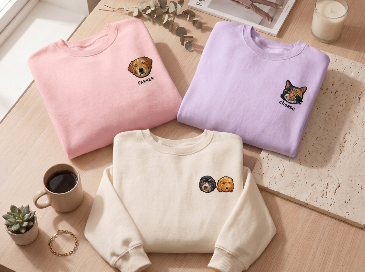 Custom Embroidered Pet Portrait Sweatshirt