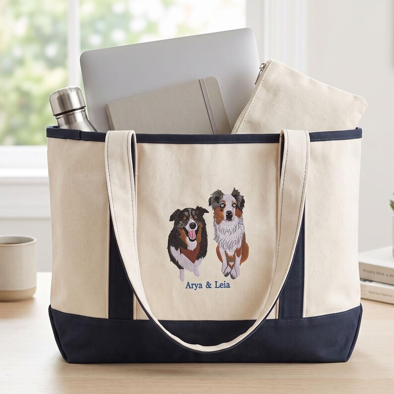 Custom Embroidered Pet Portrait Tote Bag