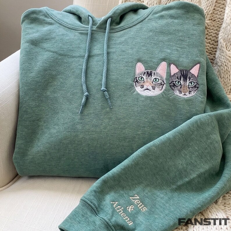 Custom Embroidered Pet Portrait Sleeve Hoodie