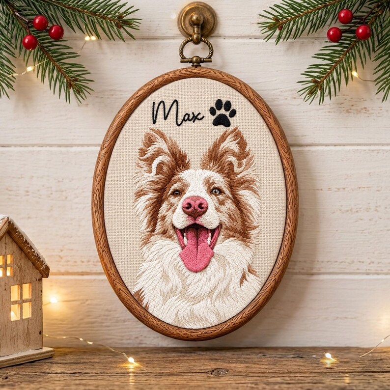 Custom Embroidered Pet Portrait Hoop Ornament