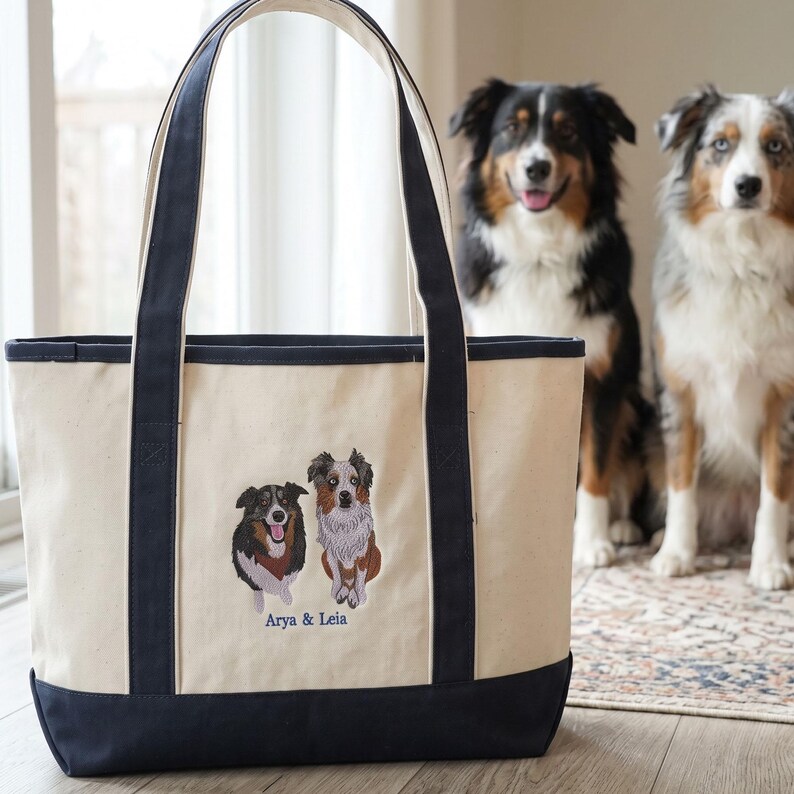 Custom Embroidered Pet Portrait Tote Bag