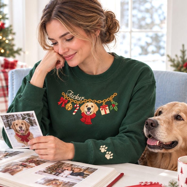 Custom Embroidered Christmas Pet Charm Sweatshirt