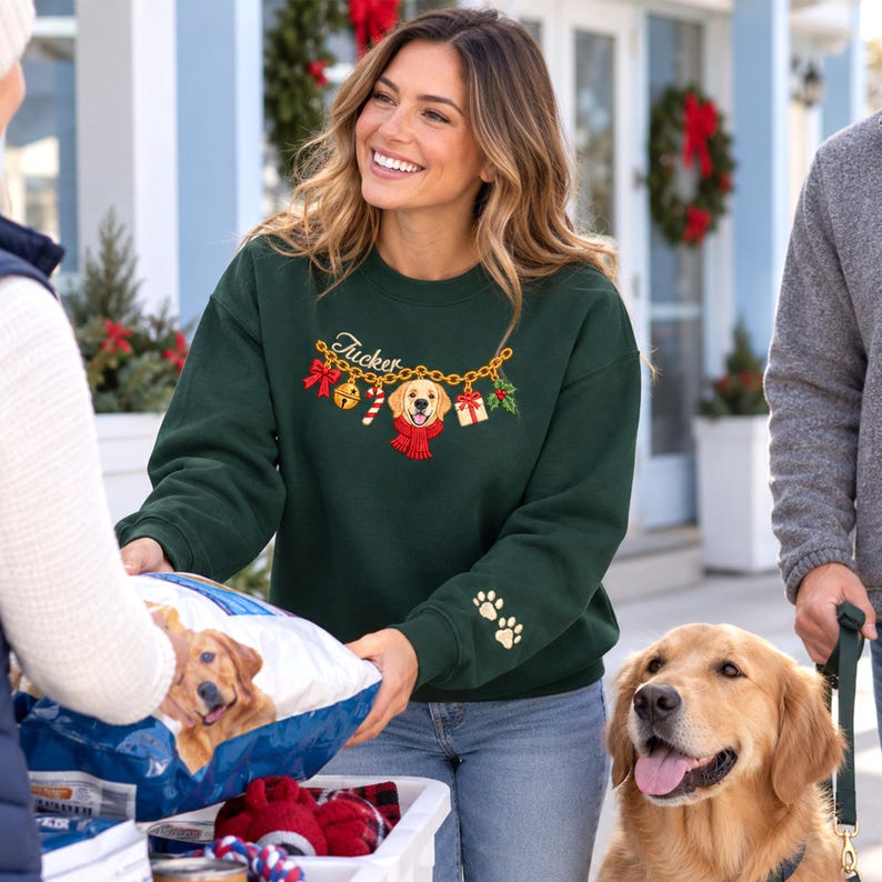 Custom Embroidered Christmas Pet Charm Sweatshirt