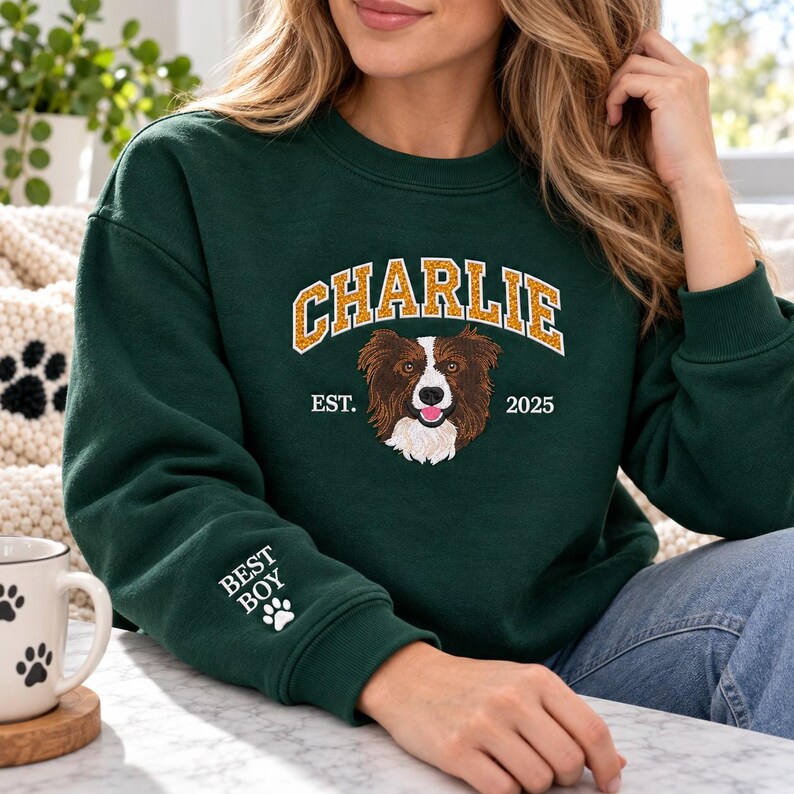 Custom Glitter Varsity Pet Portrait Sweatshirt