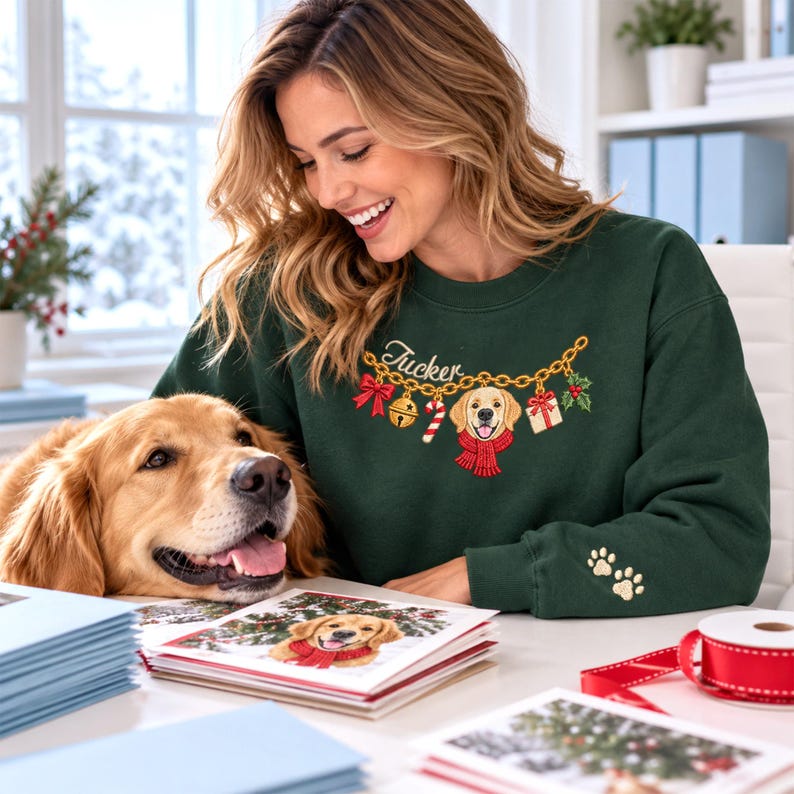 Custom Embroidered Christmas Pet Charm Sweatshirt
