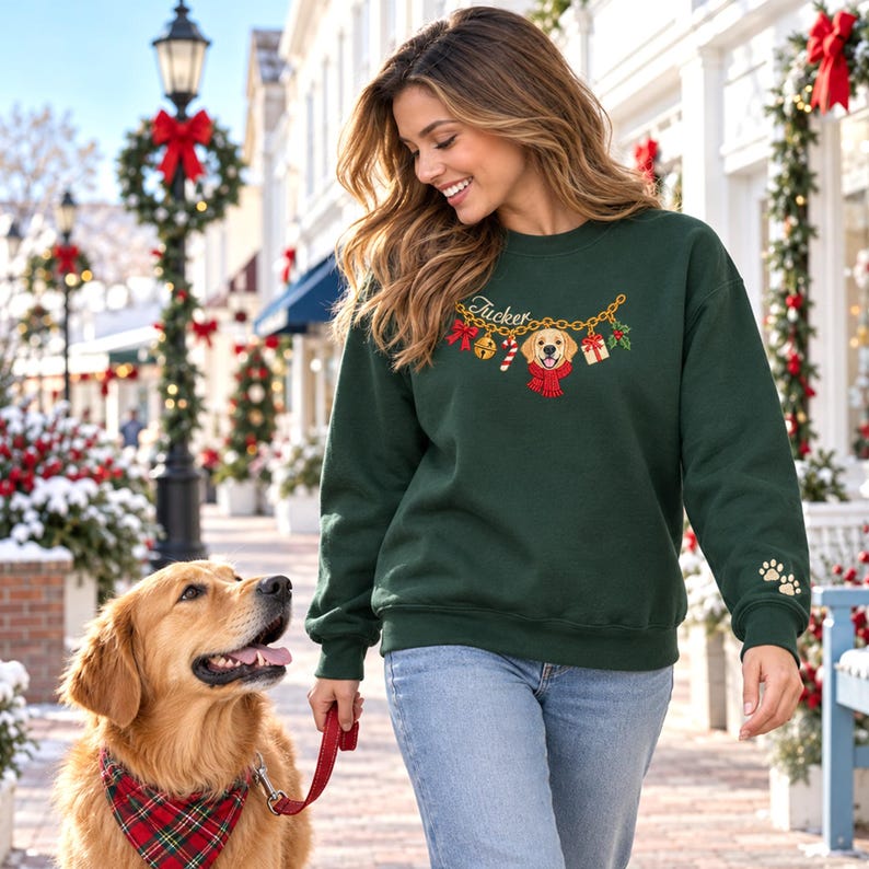 Custom Embroidered Christmas Pet Charm Sweatshirt