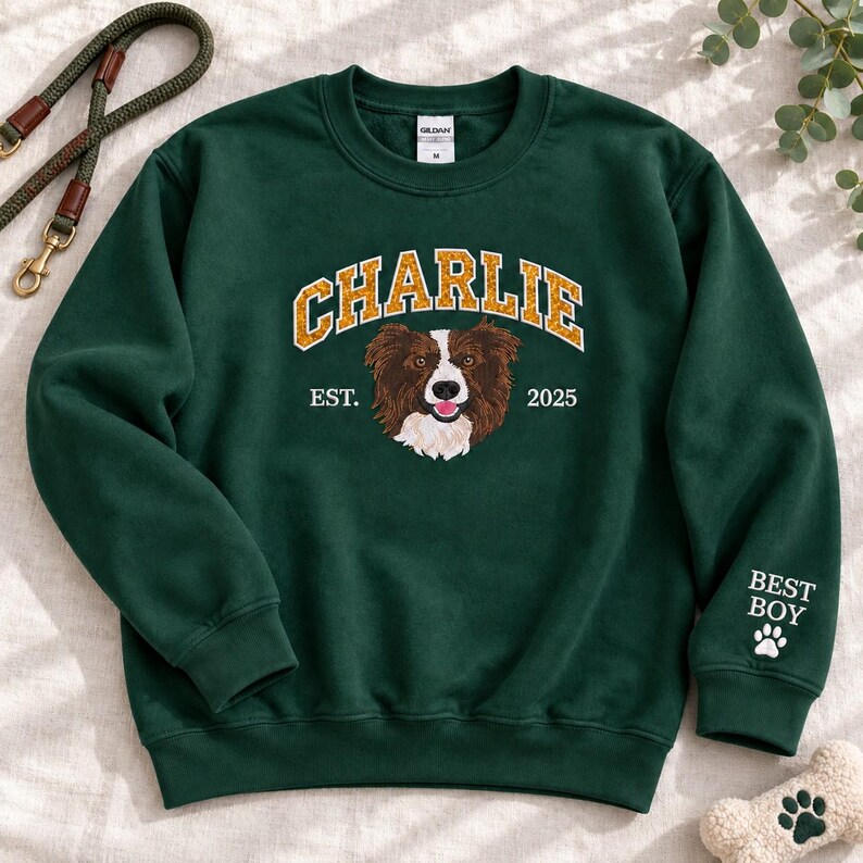 Custom Glitter Varsity Pet Portrait Sweatshirt
