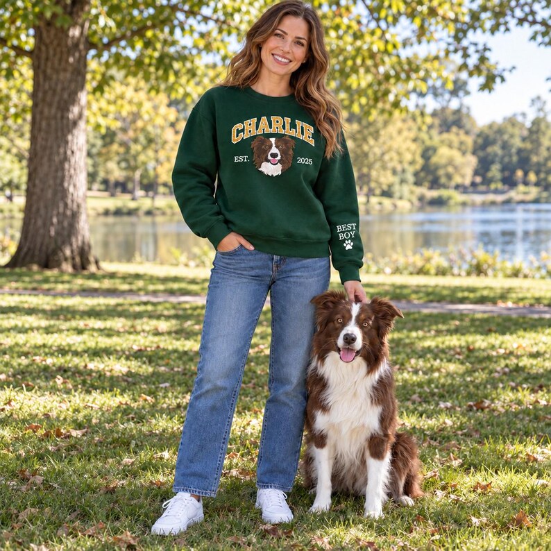 Custom Glitter Varsity Pet Portrait Sweatshirt