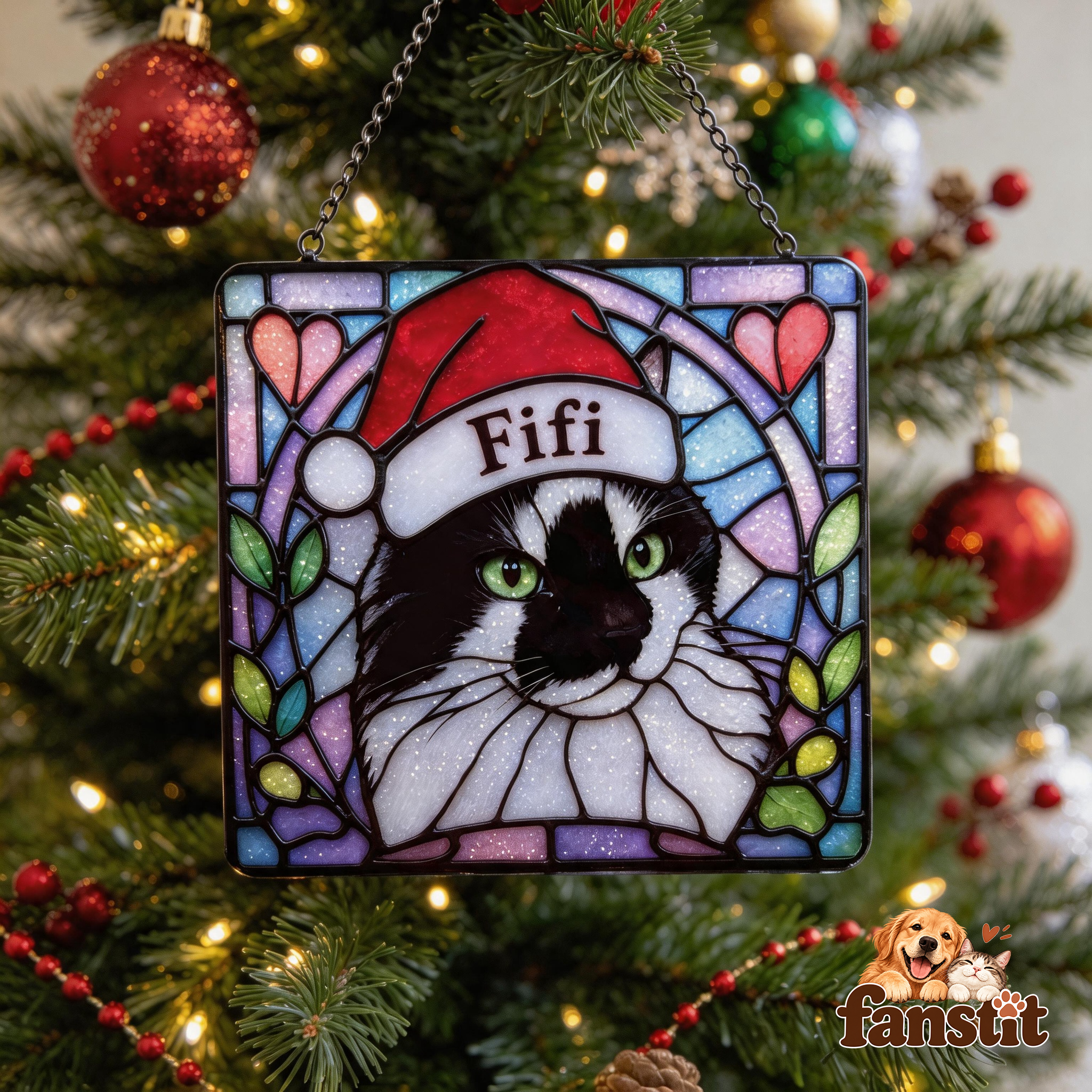 Custom Pet Portrait Christmas Ornament